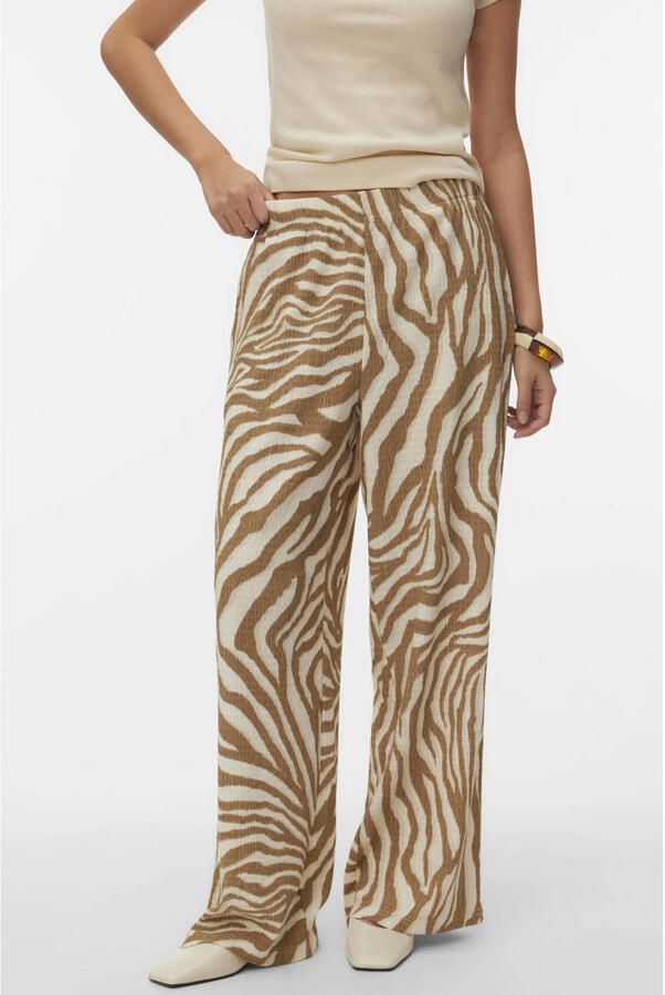 VERO MODA wide leg regular waist casual broek zand - Foto 3
