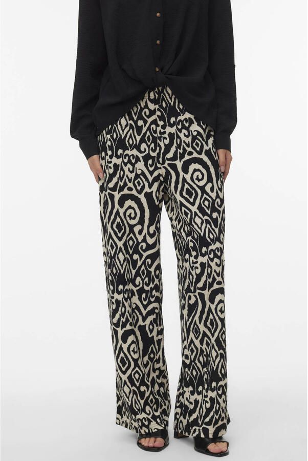 VERO MODA wide leg regular waist casual broek zwart