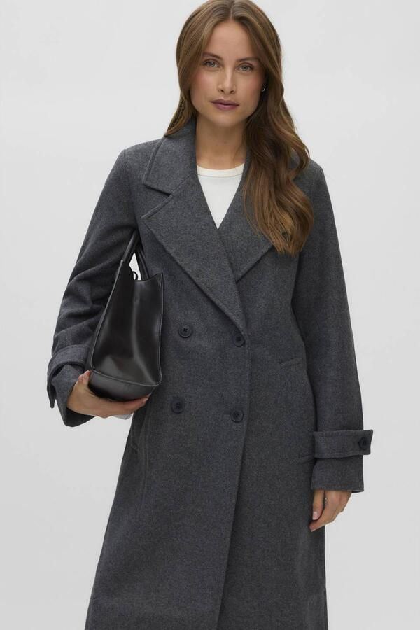 Vero Moda lange wollen jas met dubbele knoopsluiting