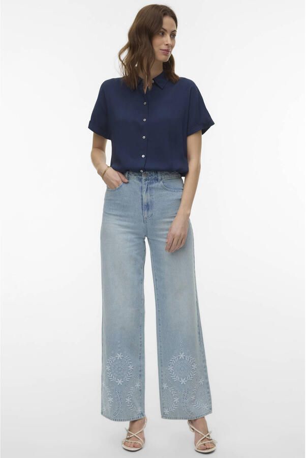 VERO MODA x Noor de Groot high waist gebloemde wide leg jeans light blue denim - Foto 2