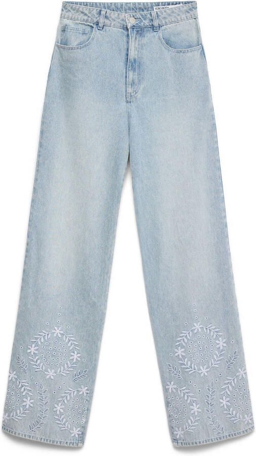 VERO MODA x Noor de Groot high waist gebloemde wide leg jeans light blue denim - Foto 3