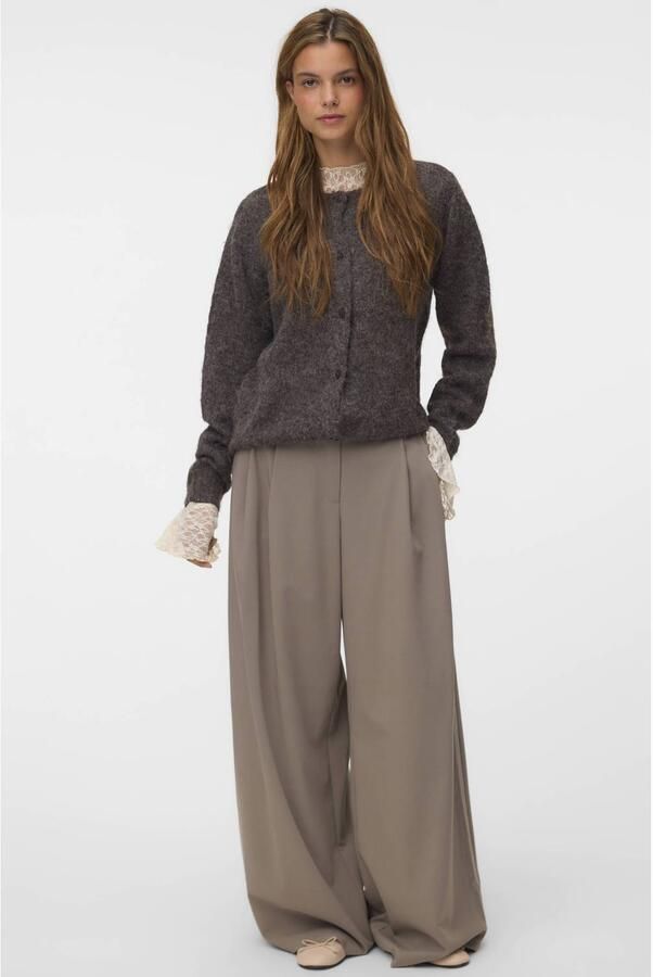 VERO MODA x Wehkamp rechtvallend gebreid vest met wol bruin