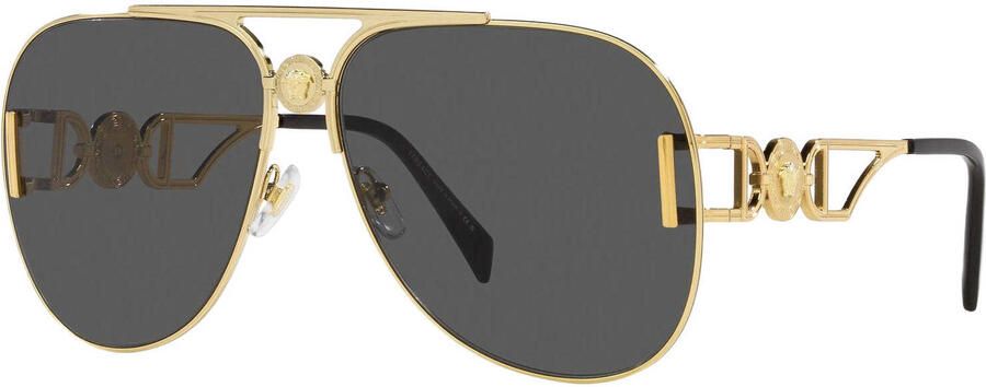 Versace Gouden Metalen Pilotenzonnebril met Donkergrijze Lenzen Yellow Unisex