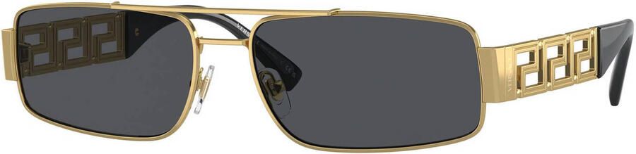 Versace Rechthoekige zonnebril met donkergrijze lens en gouden montuur Yellow Unisex