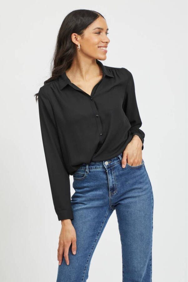 VILA blouse met plooien VILUCY zwart