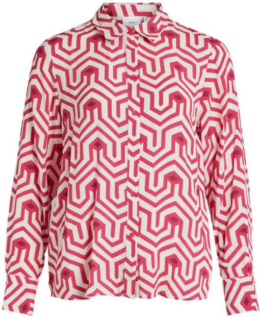VILA blouse VIDACA met grafische print roze ecru