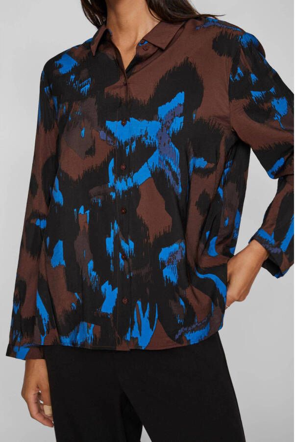 VILA blouse VIDOGMA met all over print bruin blauw zwart