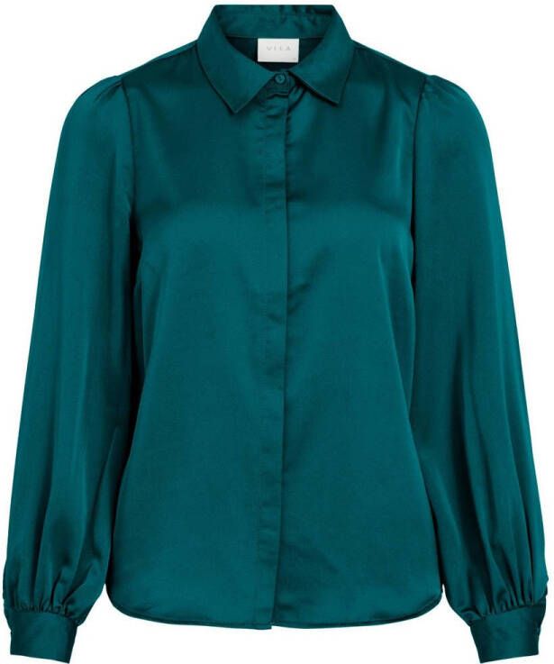 VILA blouse VIELLETTE van gerecycled polyester donkergroen