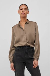 VILA blouse VIELLETTE van gerecycled polyester taupe
