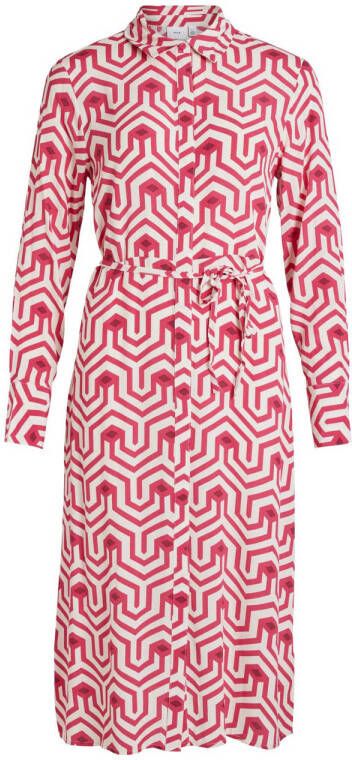 VILA blousejurk VIDACA met grafische print en ceintuur roze ecru