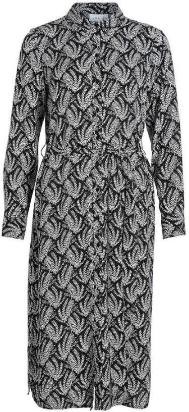 VILA blousejurk VIEVE met all over print en ceintuur zwart wit