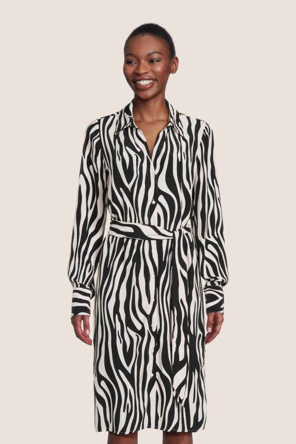 VILA blousejurk VIFINI met zebraprint en ceintuur zwart wit