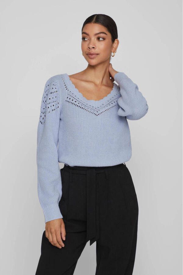 VILA gebreide trui VIEMMY met open detail blauw
