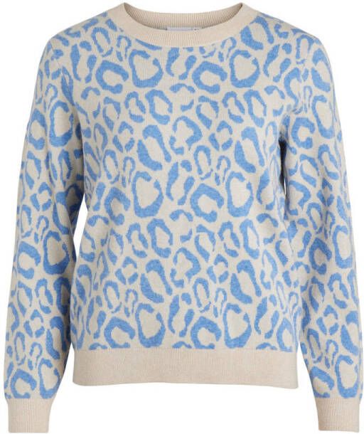 VILA gebreide trui VIRIL met dierenprint blauw ecru