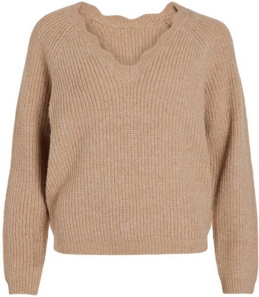 Vila Beige V-Hals Gebreide Trui voor Vrouwen Beige Dames
