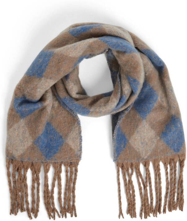 VILA geruite sjaal met franjes VILEAH bruin blauw