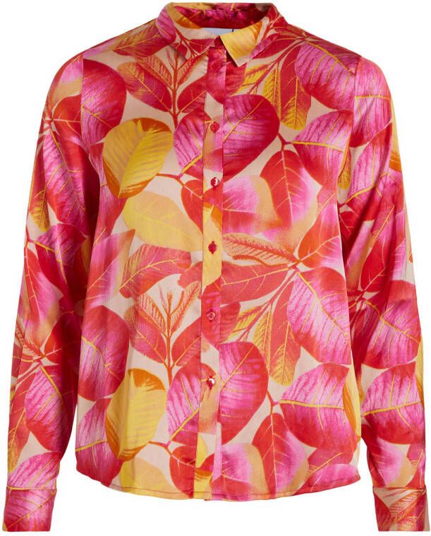 VILA geweven blouse VICOSTANTA van gerecycled polyester rood oranje geel