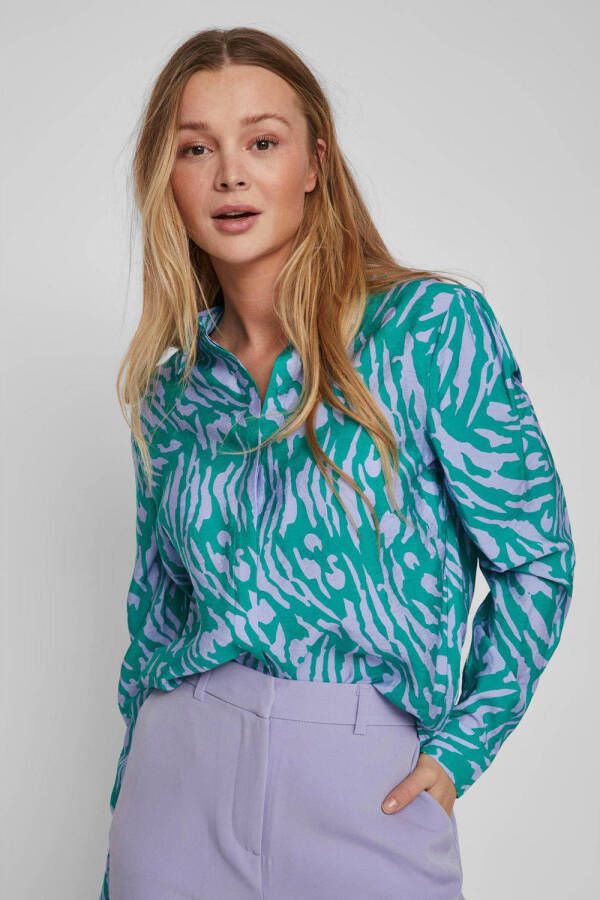 VILA geweven blouse VIDOGMA met all over print en plooien groen lila