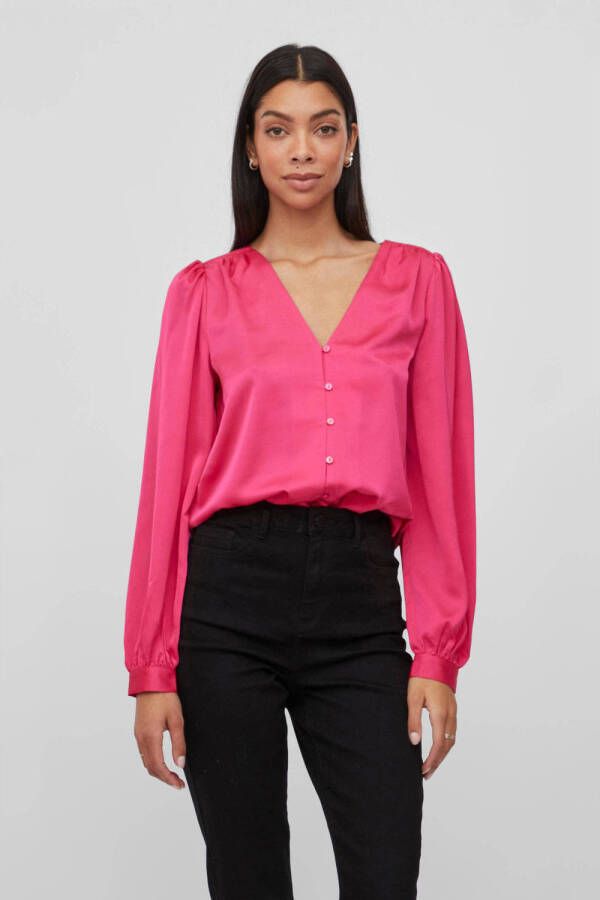 VILA geweven blouse VIELLETTE van gerecycled polyester roze