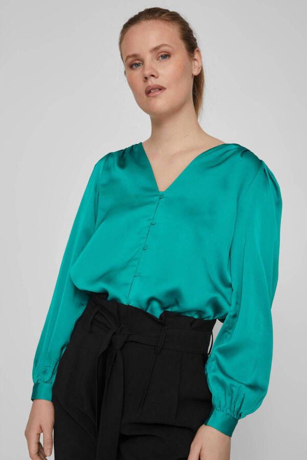 VILA geweven blouse VIELLETTE van gerecycled polyester turquoise