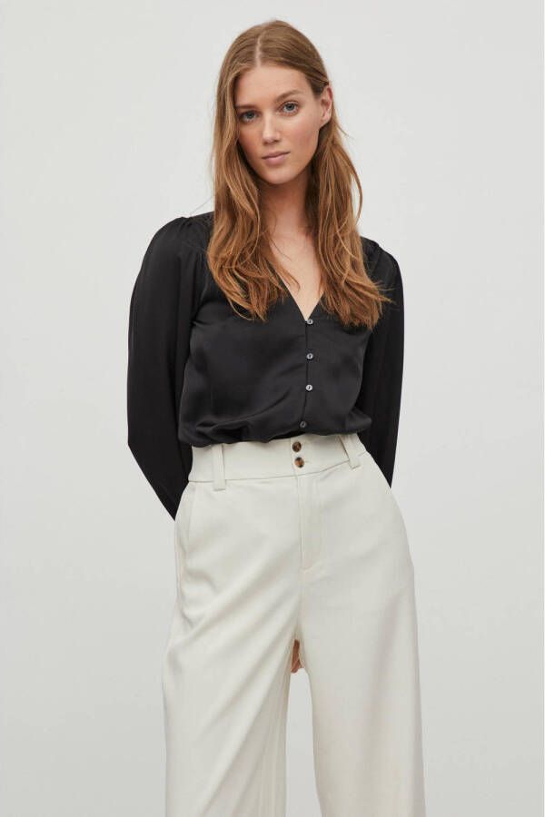 VILA geweven blouse VIELLETTE van gerecycled polyester zwart