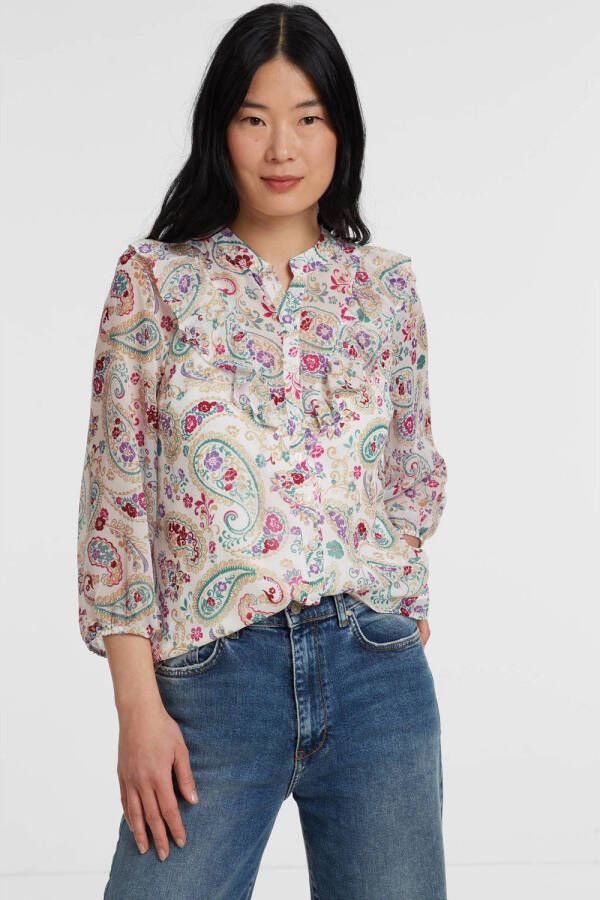VILA geweven blouse VIMADIA met paisleyprint en ruches ecru multi