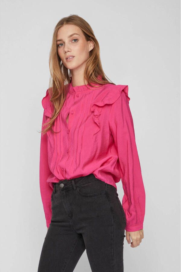 VILA geweven blouse VIMILIANA met ruches roze