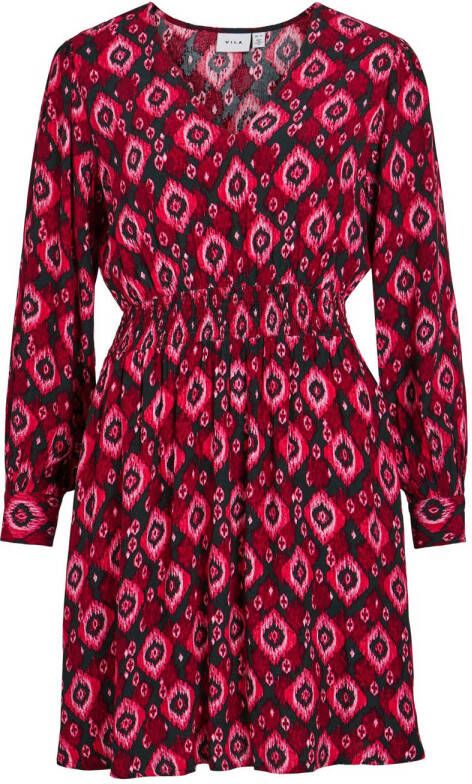 VILA jurk VIKIKKI met all over print rood roze zwart