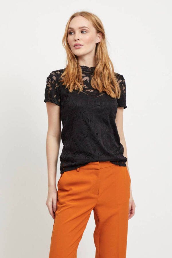 Vila Zwarte Kant Top Korte Mouwen Black Dames - Foto 3