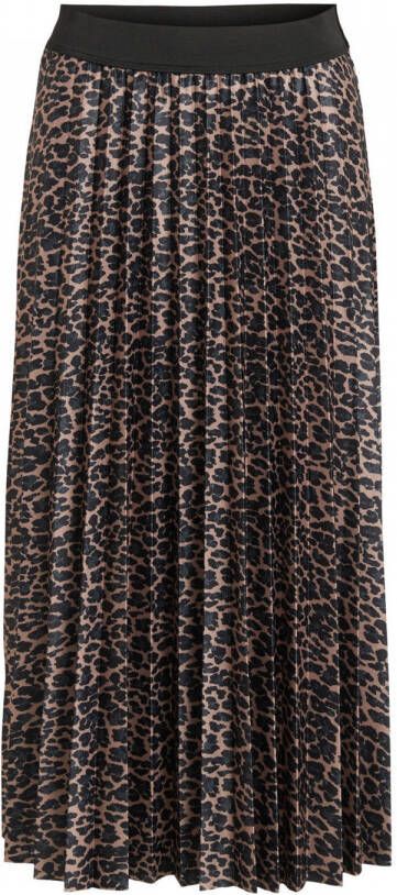 VILA midi rok VINITBAN van gerecycled polyester zwart bruin