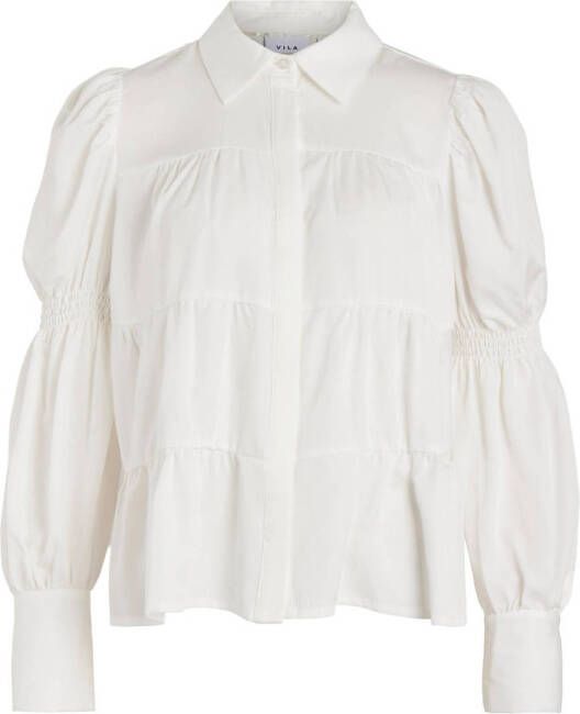 VILA Rouge by geweven blouse VIMELEK met plooien wit