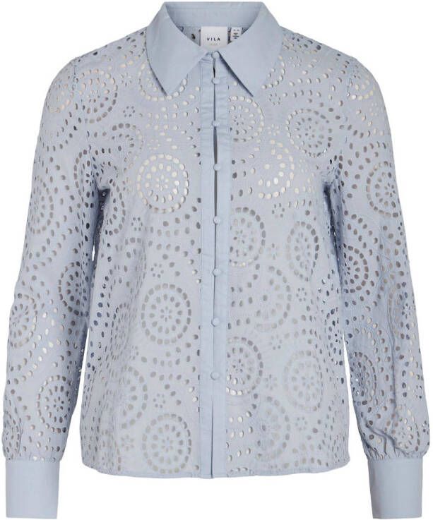 VILA Rouge by geweven blouse VISOPHIA met plooien blauw