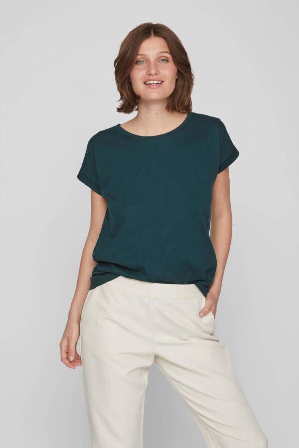 Vila Shirt met ronde hals VIDREAMERS NEW PURE T-SHIRT SU-NOOS Basic dames T-shirt met ronde hals en omgeslagen mouwen