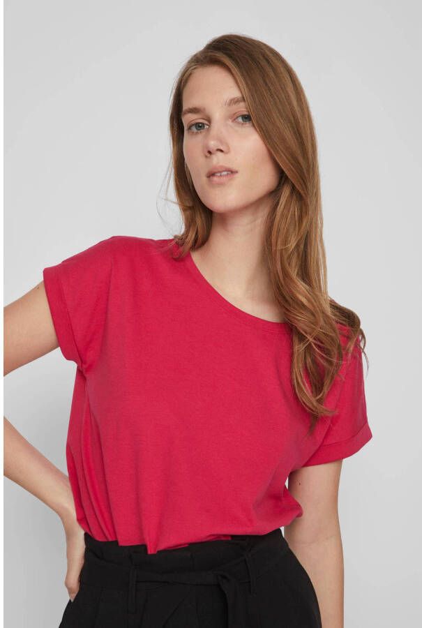 VILA T-shirt VIDREAMERS met biologisch katoen koraalrood