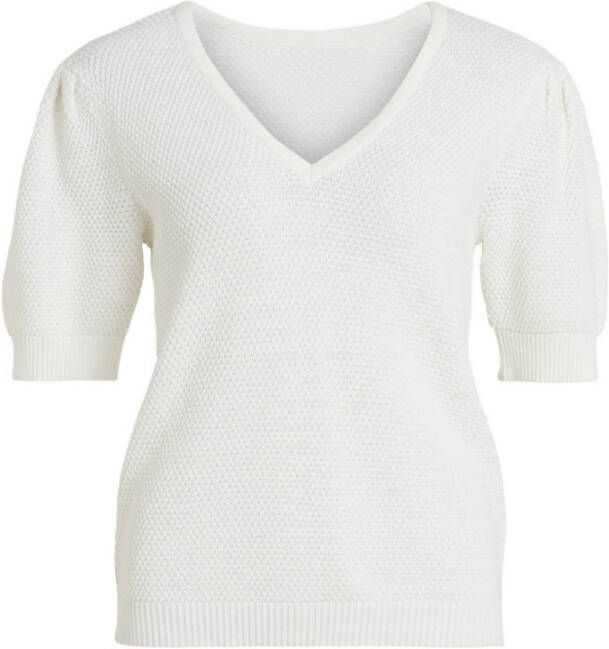 Vila Trui met korte mouwen VICHASSA V-NECK PUFF met korrelig breimotief