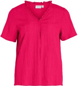 VILA top VISILLE met ruches roze