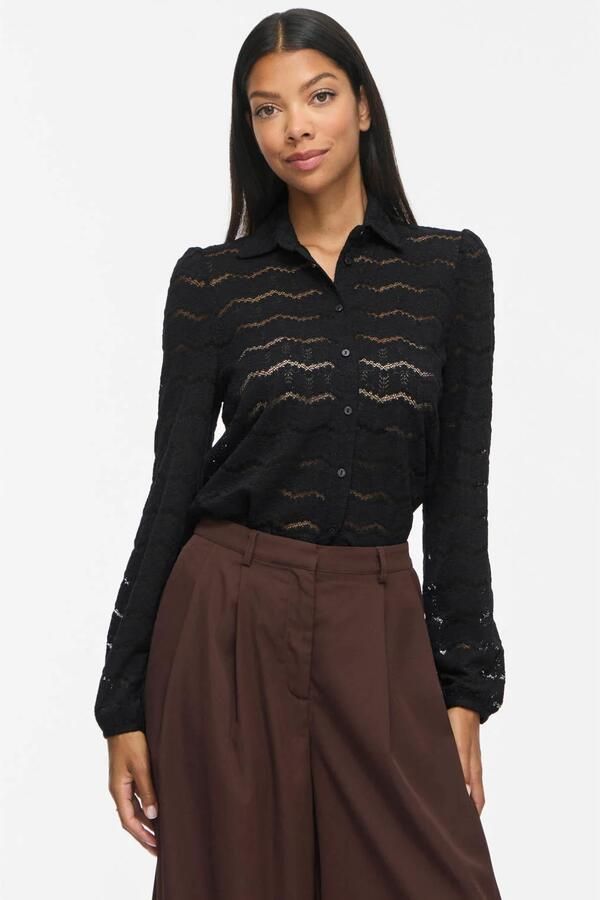 VILA blouse met broderie zwart