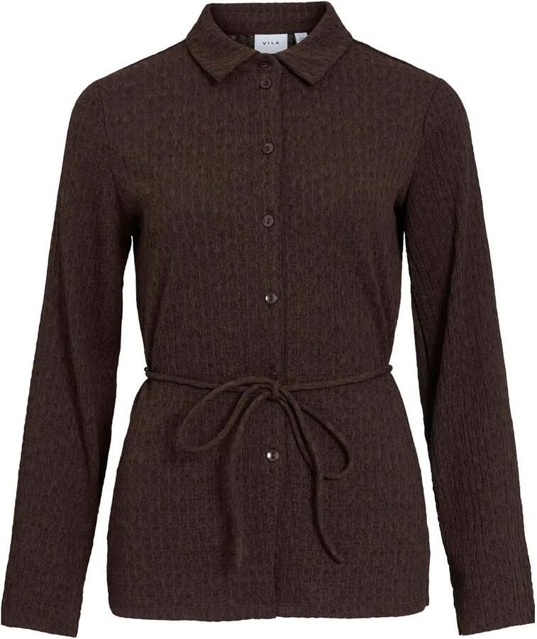 VILA blouse met ceintuur donkerbruin