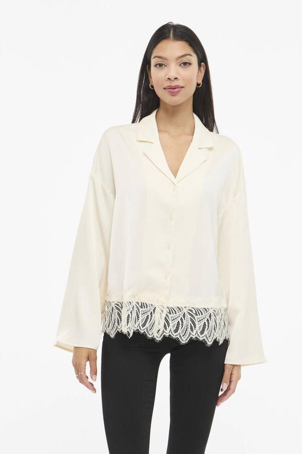 VILA blouse met kant ecru
