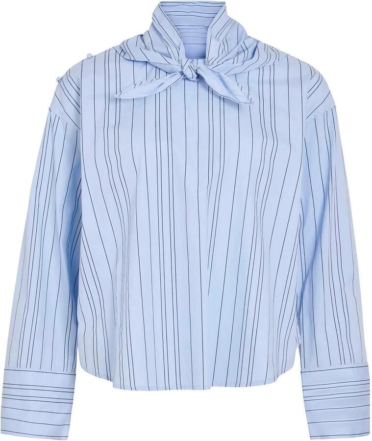 VILA blouse met krijtstreep lichtblauw