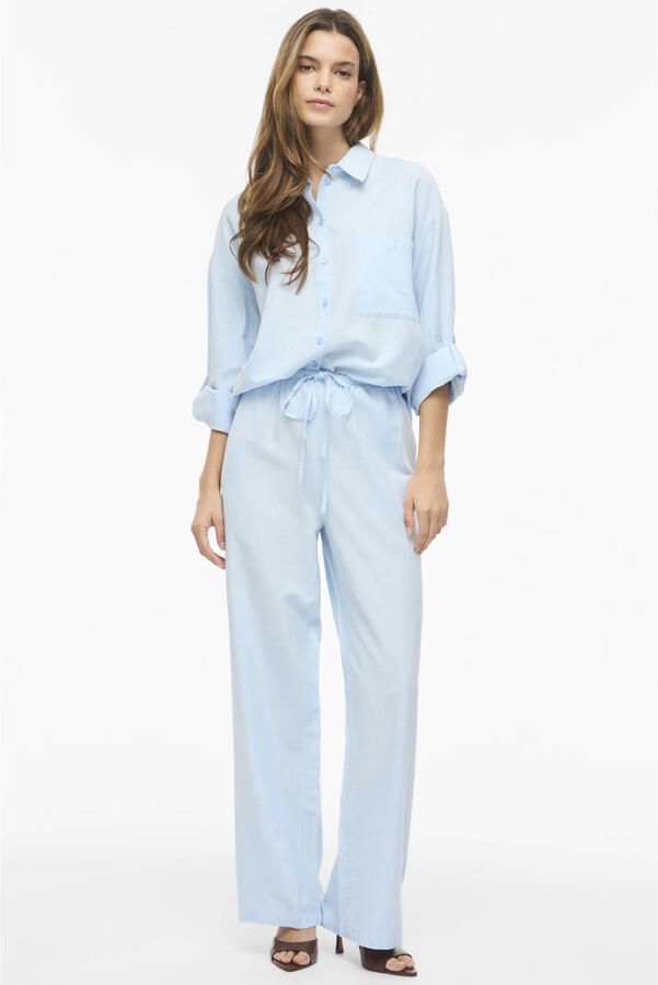 VILA blouse met linnen lichtblauw - Foto 2