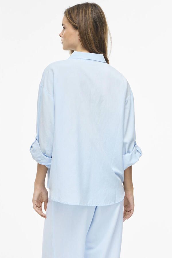 VILA blouse met linnen lichtblauw - Foto 3