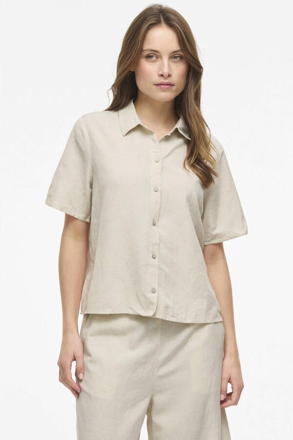 VILA blouse met linnen zand