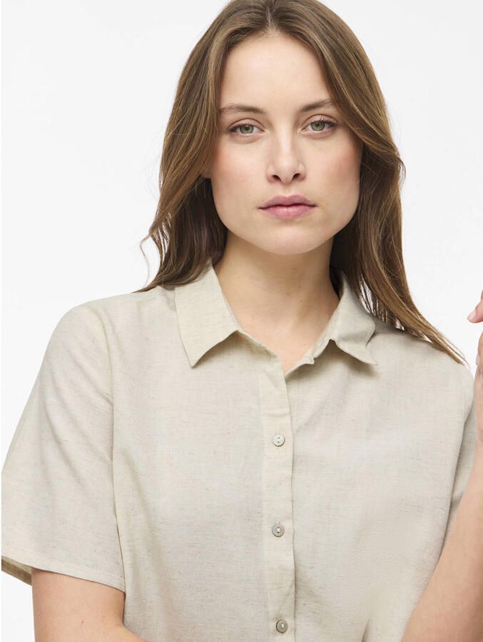 VILA blouse met linnen zand - Foto 2