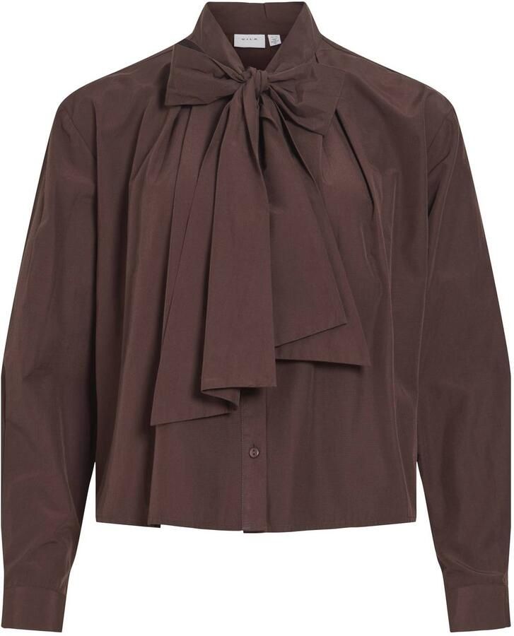 VILA blouse met plooien donkerbruin