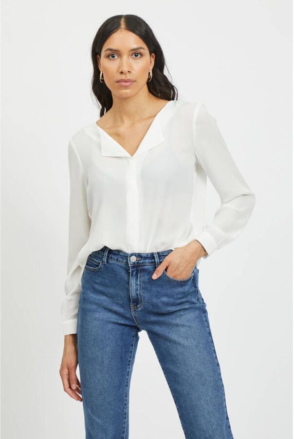 Vila Witte Shirt Chinese Kraag Lange Mouw White Dames - Foto 2