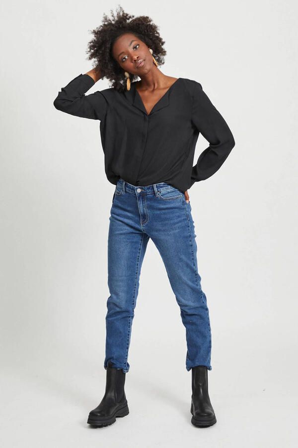 Vila zwarte semi transparante relaxed fit blouse polyester