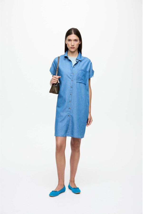 VILA blousejurk medium blue denim