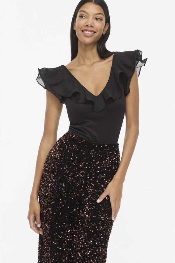 VILA body top met ruches zwart