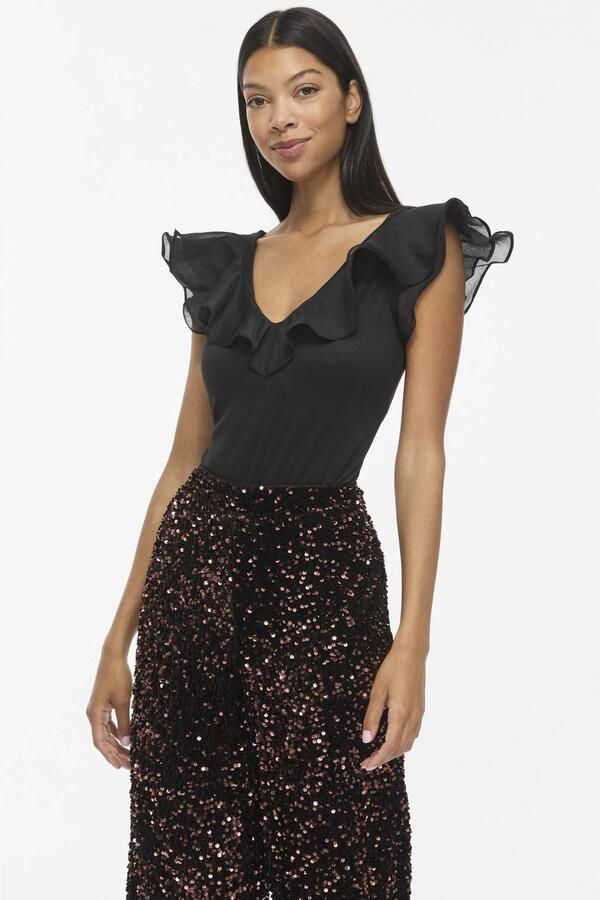 VILA body top met ruches zwart - Foto 3